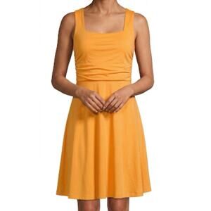 Lands’ End Sunny Orange Square Neck Ruched Fit & Flare Sleeveless Dress Size 12